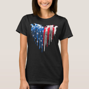Horse American Flag Heart 4th Of July Usa Patrioti T-Shirt