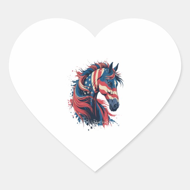 Horse American Flag Heart Sticker (Front)