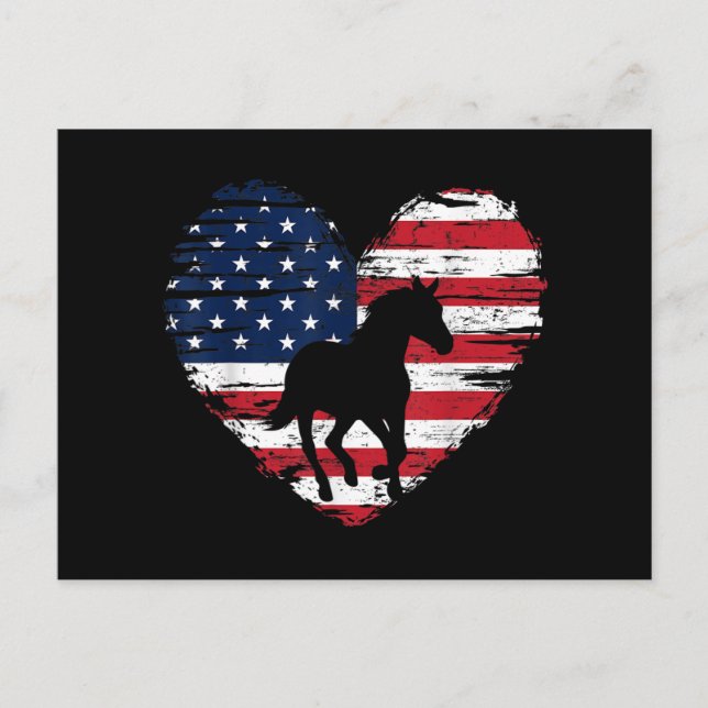 Horse American Flag Heart USA Patriotic Pride Holiday Postcard (Front)