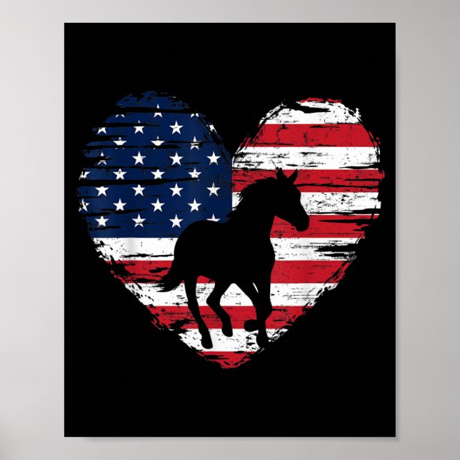 Horse American Flag Heart USA Patriotic Pride Poster (Front)