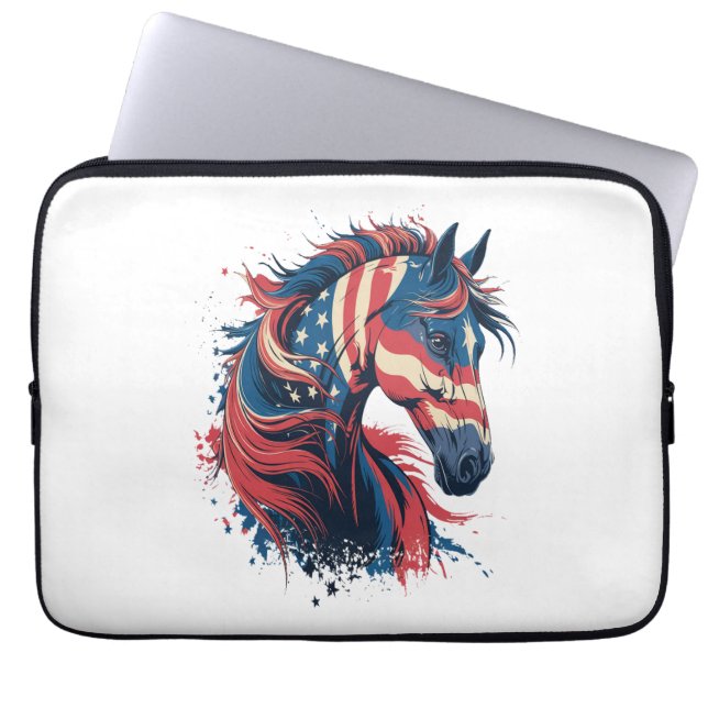 Horse American Flag Laptop Sleeve (Front)