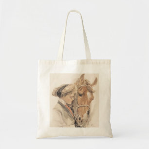 Horse and Beautiful Lady Vintage Tote Bag