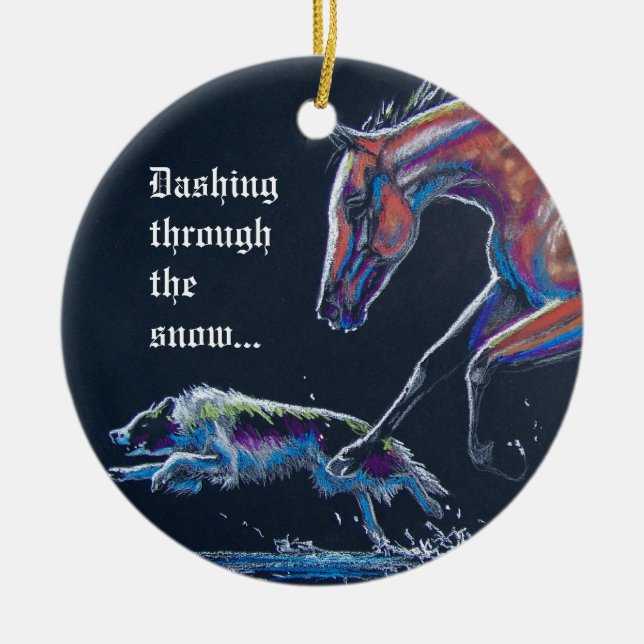 Horse and Border Collie Ceramic Tree Decoration (Front)