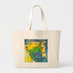 "Horse and Bridle Colorful Black Outline Art" #ho Large Tote Bag