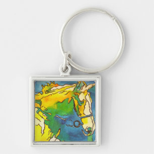 "Horse and Bridle Colourful Black Outline Art" #h Key Ring
