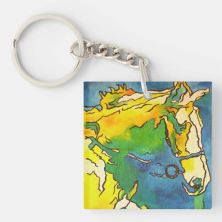 "Horse and Bridle Colourful Black Outline Art" #h Key Ring