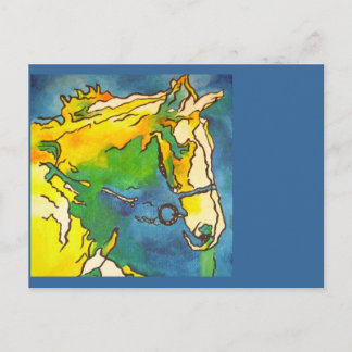 "Horse and Bridle Colourful Black Outline Art" #h Postcard