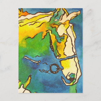 "Horse and Bridle Colourful Black Outline Art" #h Postcard