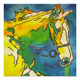 "Horse and Bridle Colourful Black Outline Art" #h Poster