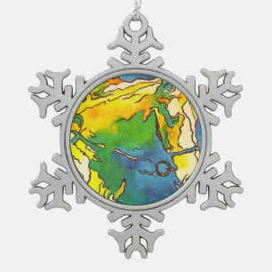 "Horse and Bridle Colourful Black Outline Art" #h Snowflake Pewter Christmas Ornament