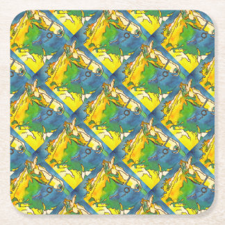 "Horse and Bridle Colourful Black Outline Art" #h Square Paper Coaster
