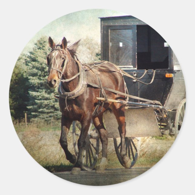 Horse and Buggy in Rural Iowa Classic Round Sticker (Front)