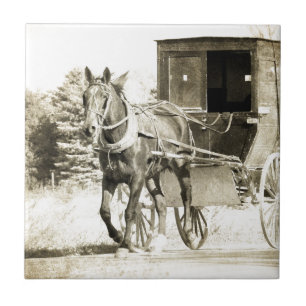 Horse and Buggy Sepia Tile