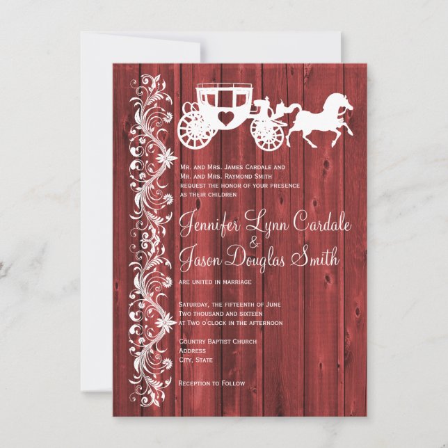Horse and Carriage Barn Wood Wedding Invitations (Front)