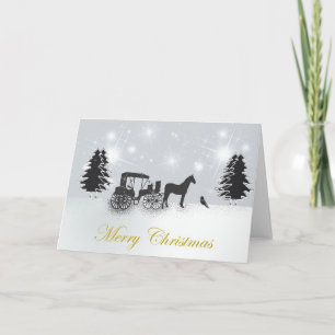 Horse and Carriage,  Bird Christmas Card