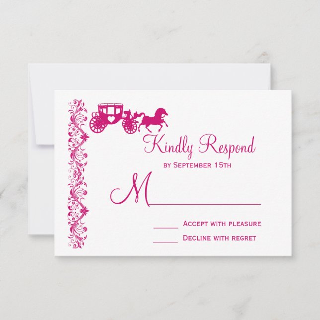 Horse and Carriage Hot Pink Wedding RSVP Cards (Front)
