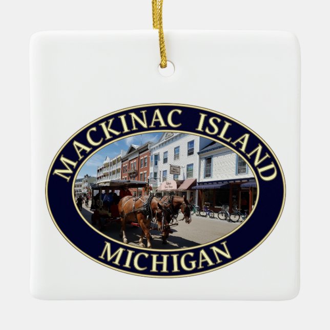 Horse and Carriage in Downtown Mackinac Island Ceramic Ornament (Front)