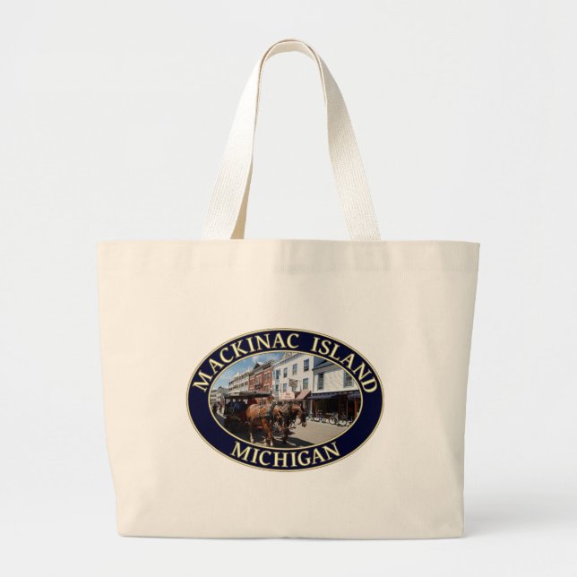 Horse and Carriage in Downtown Mackinac Island Large Tote Bag (Front)