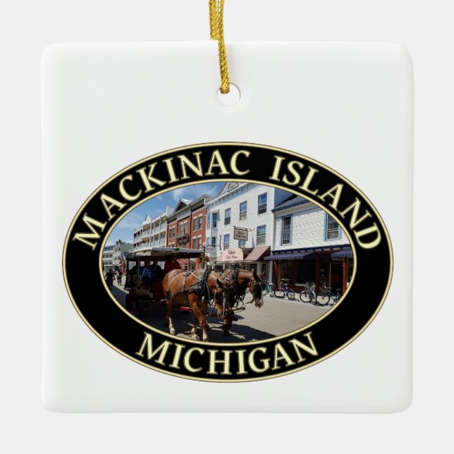 Horse and Carriage in Downtown Mackinac Island, MI Ceramic Ornament (Front)