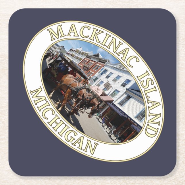 Horse and Carriage in Downtown Mackinac Island, MI Square Paper Coaster (Front)