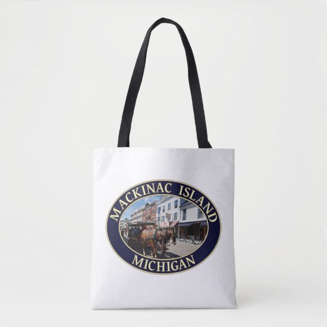 Horse and Carriage in Downtown Mackinac Island Tote Bag (Front)