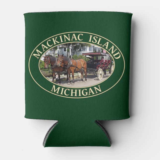 Horse and Carriage on Historic Mackinac Island, MI Can Cooler (Front)