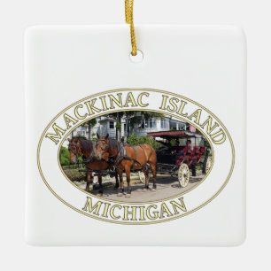 Horse and Carriage on Historic Mackinac Island, MI Ceramic Ornament