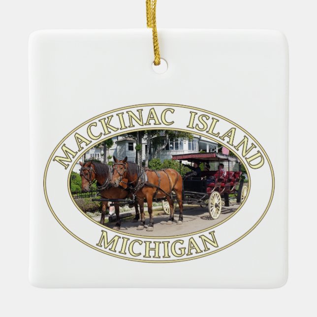 Horse and Carriage on Historic Mackinac Island, MI Ceramic Ornament (Front)