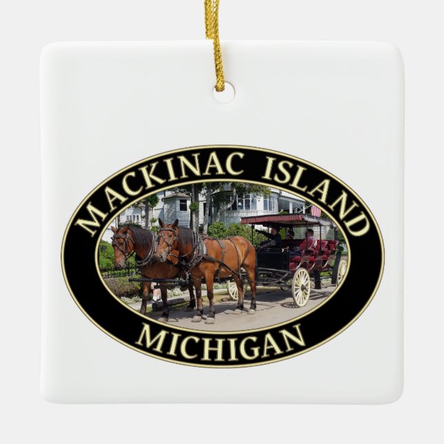 Horse and Carriage on Mackinac Island, Michigan Ceramic Ornament (Front)