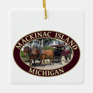 Horse and Carriage on Mackinac Island, Michigan Ceramic Ornament