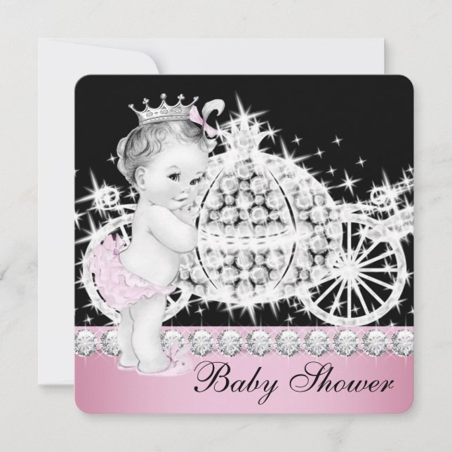 Horse and Carriage Pink Princess Baby Shower Invitation (Front)