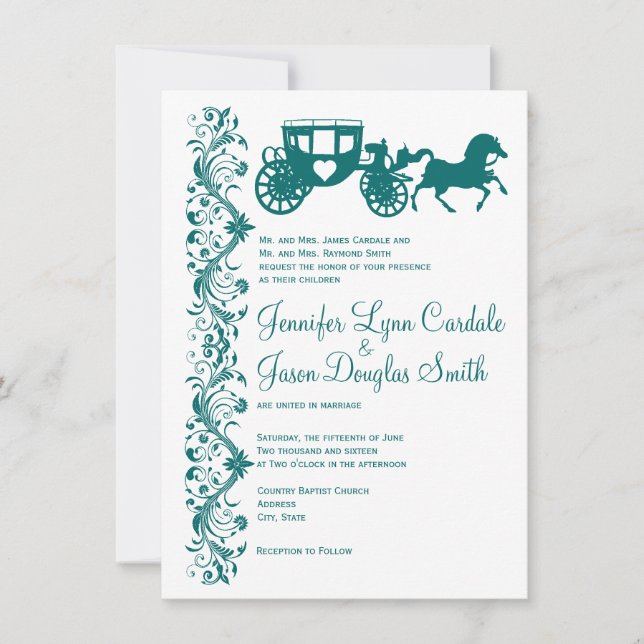 Horse and Carriage Teal Wedding Invitations (Front)
