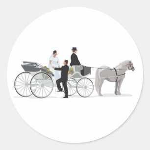 Horse And Carriage Wedding Arrival Classic Round Sticker