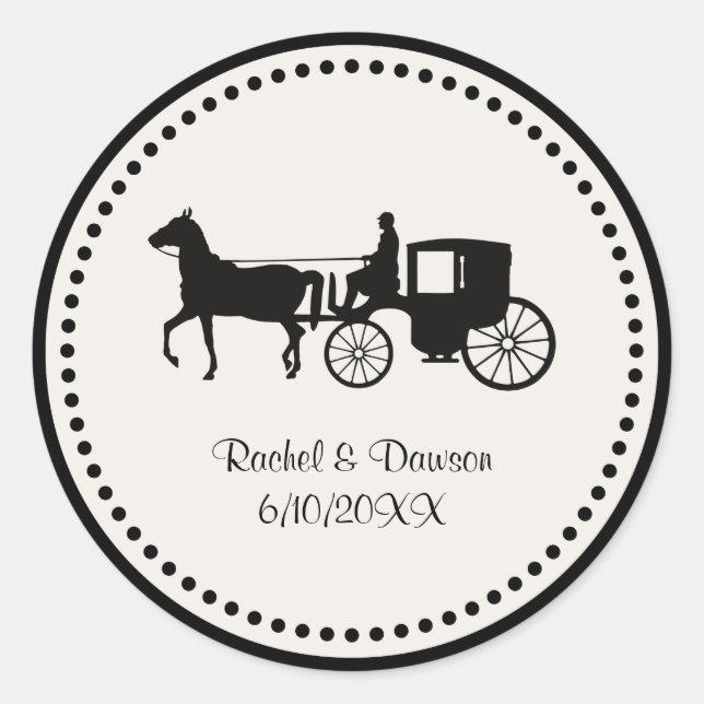 Horse and Carriage Wedding Classic Round Sticker (Front)