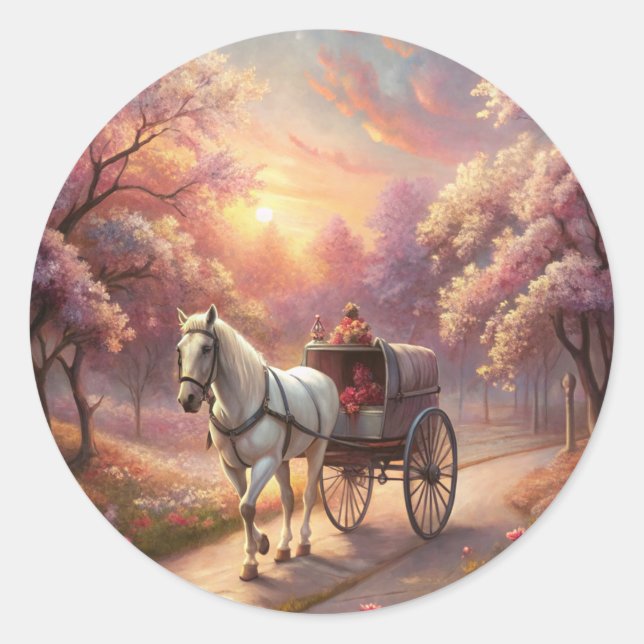 Horse and Cart Classic Round Sticker (Front)