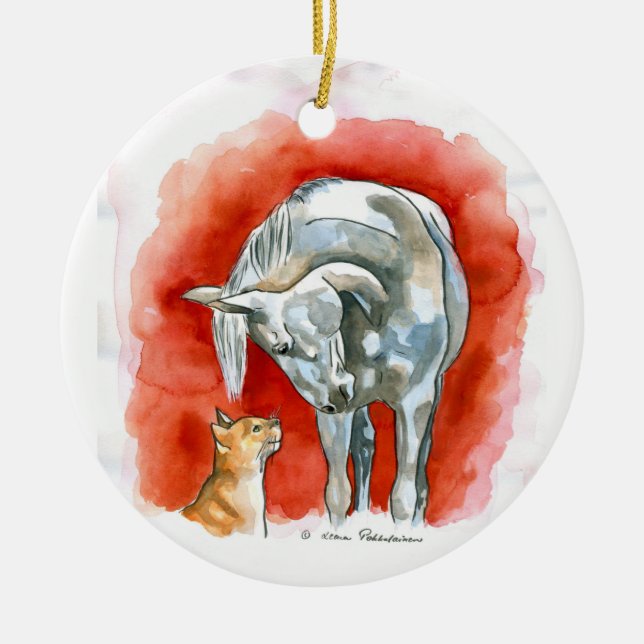 Horse and Cat Ceramic Tree Decoration (Front)
