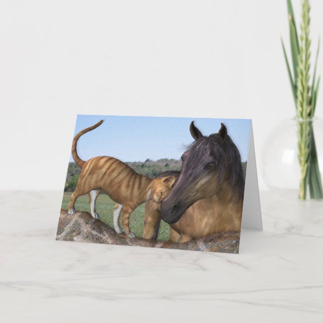 Horse and cat, "Love Thy Neigh-Purr" Greeting Card (Front)