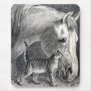 "Horse and Cat" Vintage Illustration Mouse Mat