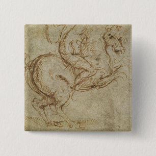 Horse and Cavalier (pen and ink on paper) 15 Cm Square Badge