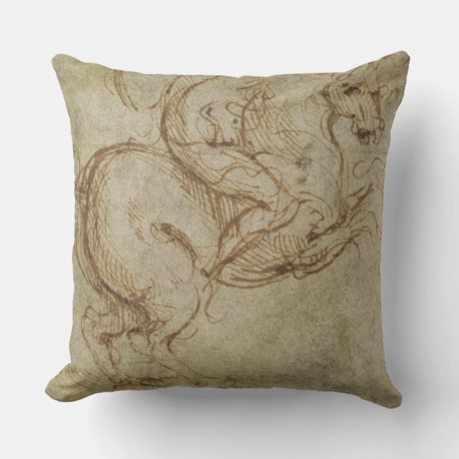 Horse and Cavalier (pen and ink on paper) Cushion (Front)