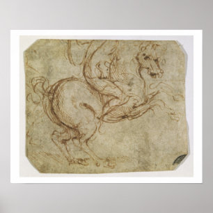 Horse and Cavalier (pen and ink on paper) Poster