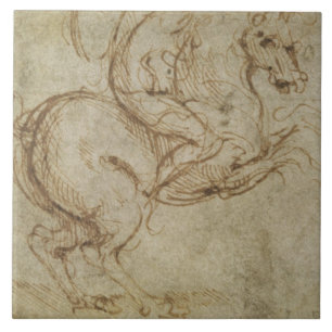 Horse and Cavalier (pen and ink on paper) Tile