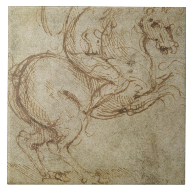 Horse and Cavalier (pen and ink on paper) Tile (Front)