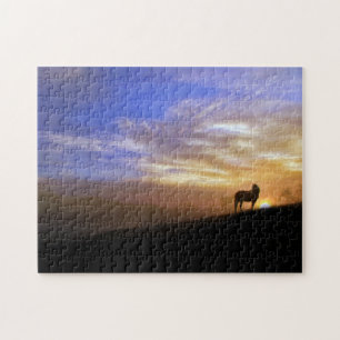 Horse and Colour Sunset on a Hill Jigsaw Puzzle
