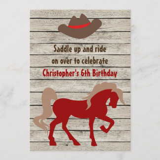 Horse and Cowboy Hat Barn Wood Western Birthday Invitation