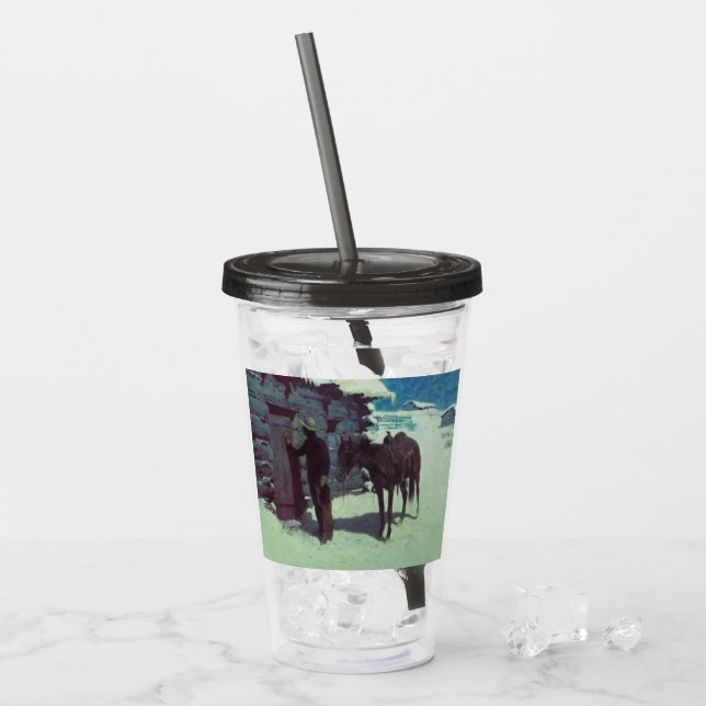 Horse and Cowboy Winter Snow Acrylic Tumbler (Front Ice)