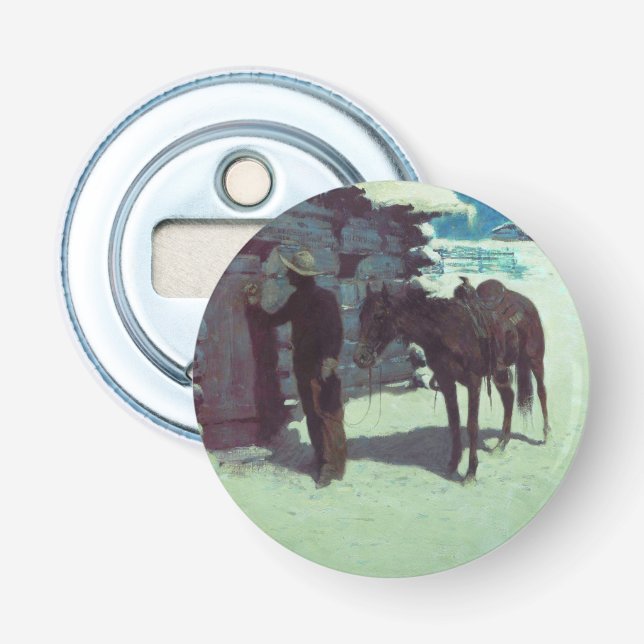 Horse and Cowboy Winter Snow Bottle Opener (Front)