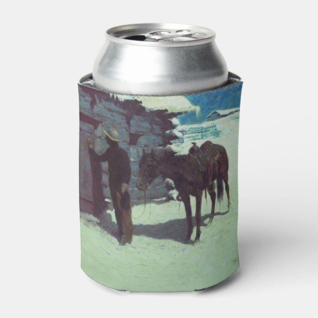 Horse and Cowboy Winter Snow Can Cooler (Can Front)