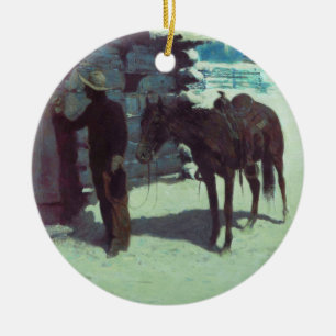 Horse and Cowboy Winter Snow Ceramic Tree Decoration