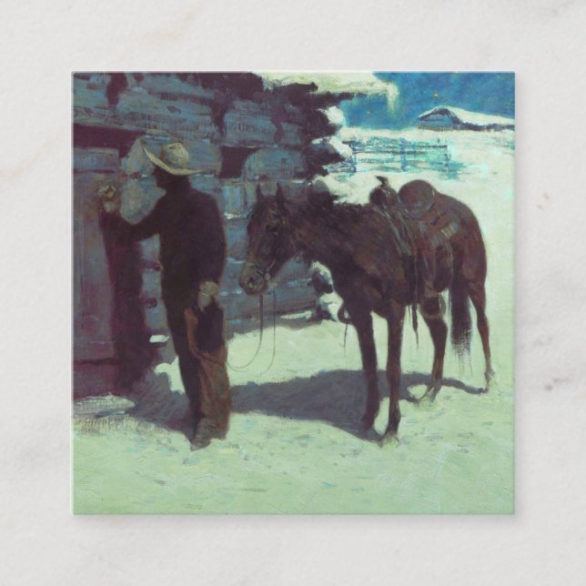 Horse and Cowboy Winter Snow Enclosure Card (Front)